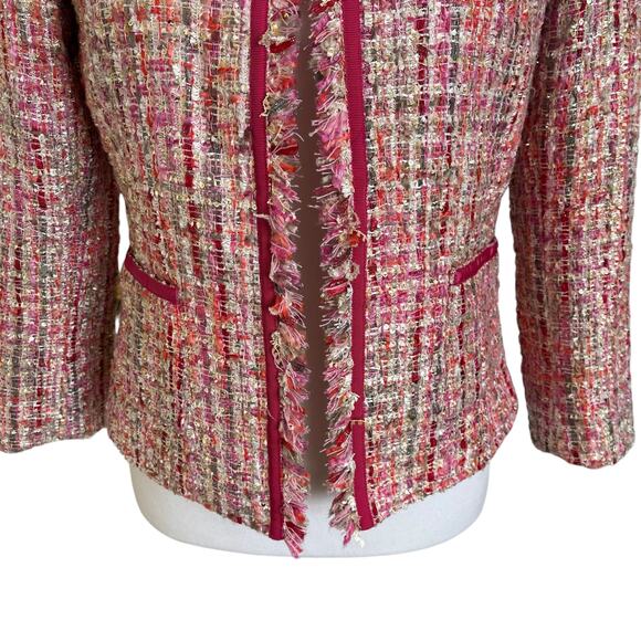 Tahari Arthur S. Levine Jacket Women's Size 2 Pink Multi Boucle Ribbon Fringed - Picture 3 of 11